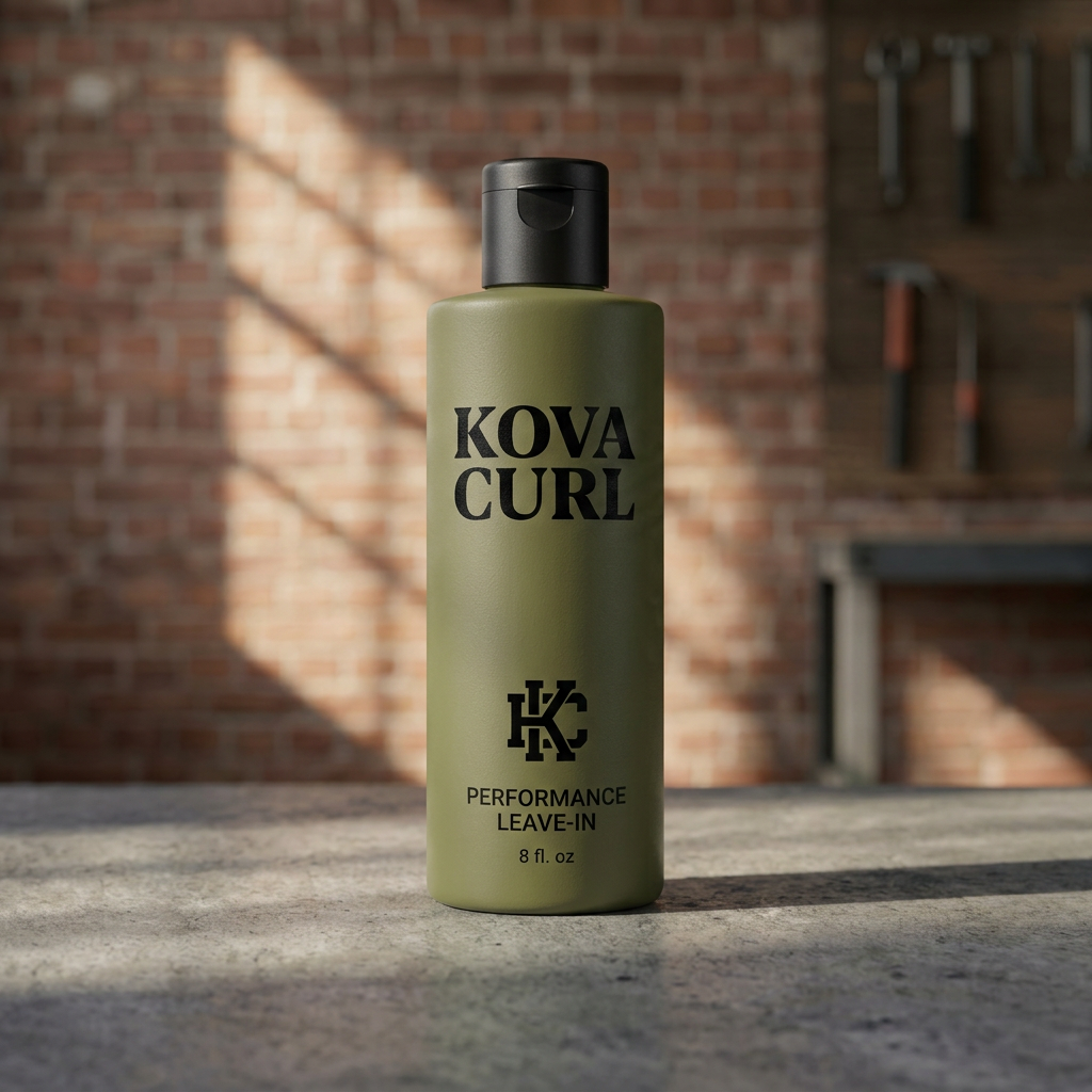 "Kova Curls high-performance curl cream bottle with matte finish for active lifestyles."